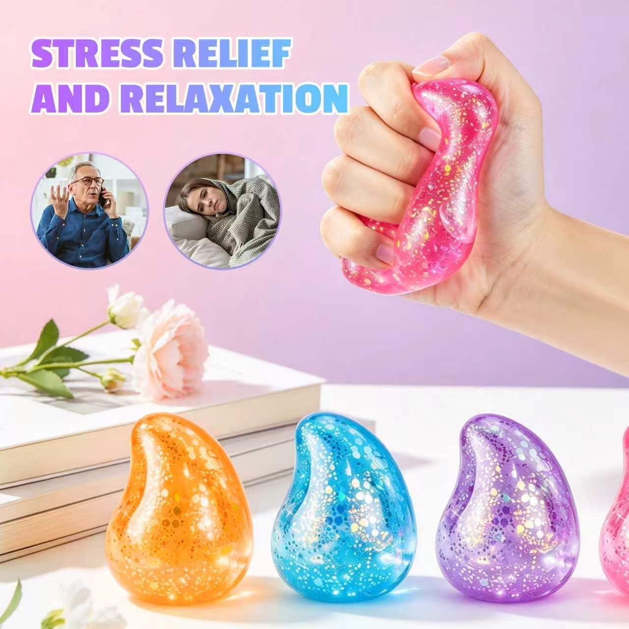 Detalle de Gucbbaui Water Drop-Purple Stress Ball, 2.4-Inch Textured Glitter Fidget Toy