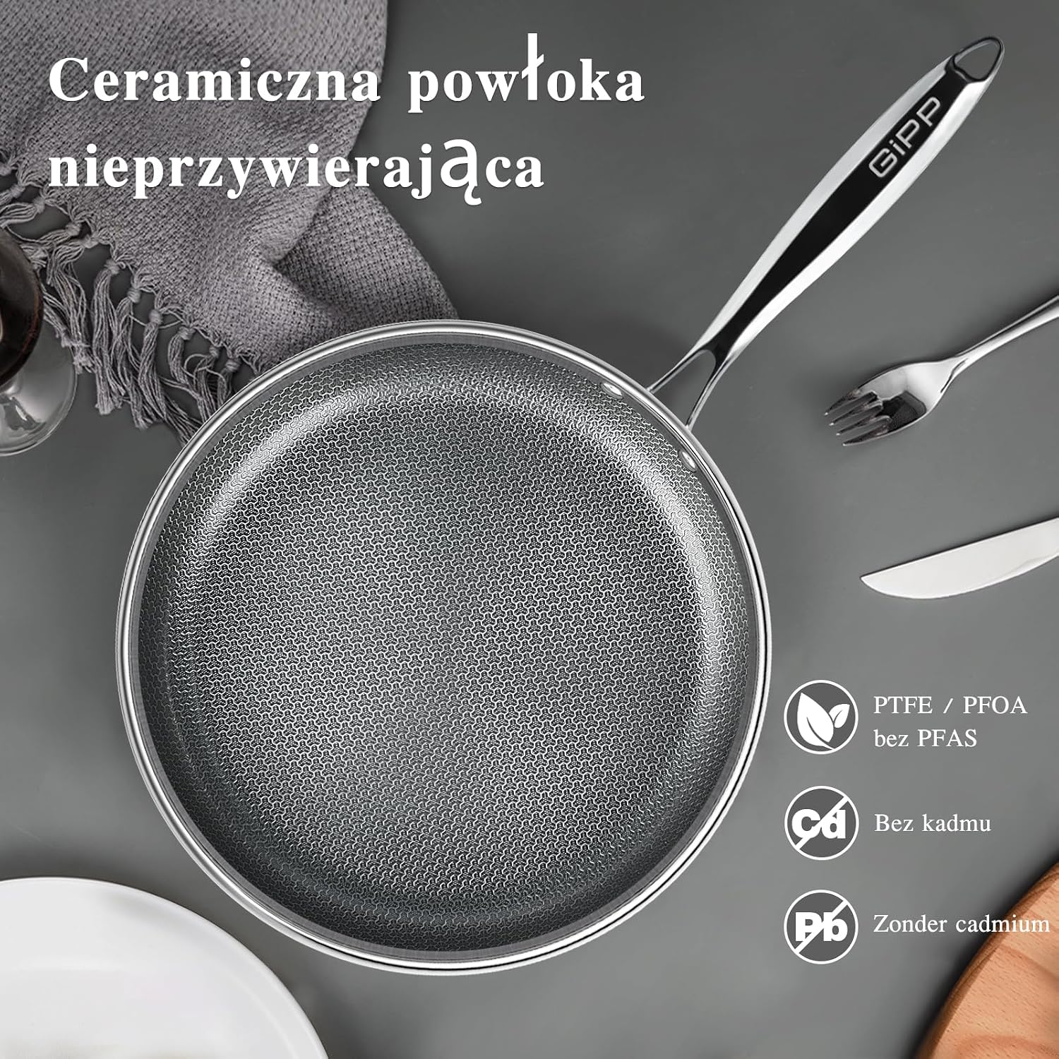 Detalle de GiPP LSH-JPK – patelnia ze stali nierdzewnej 26 cm, potrójna warstwa