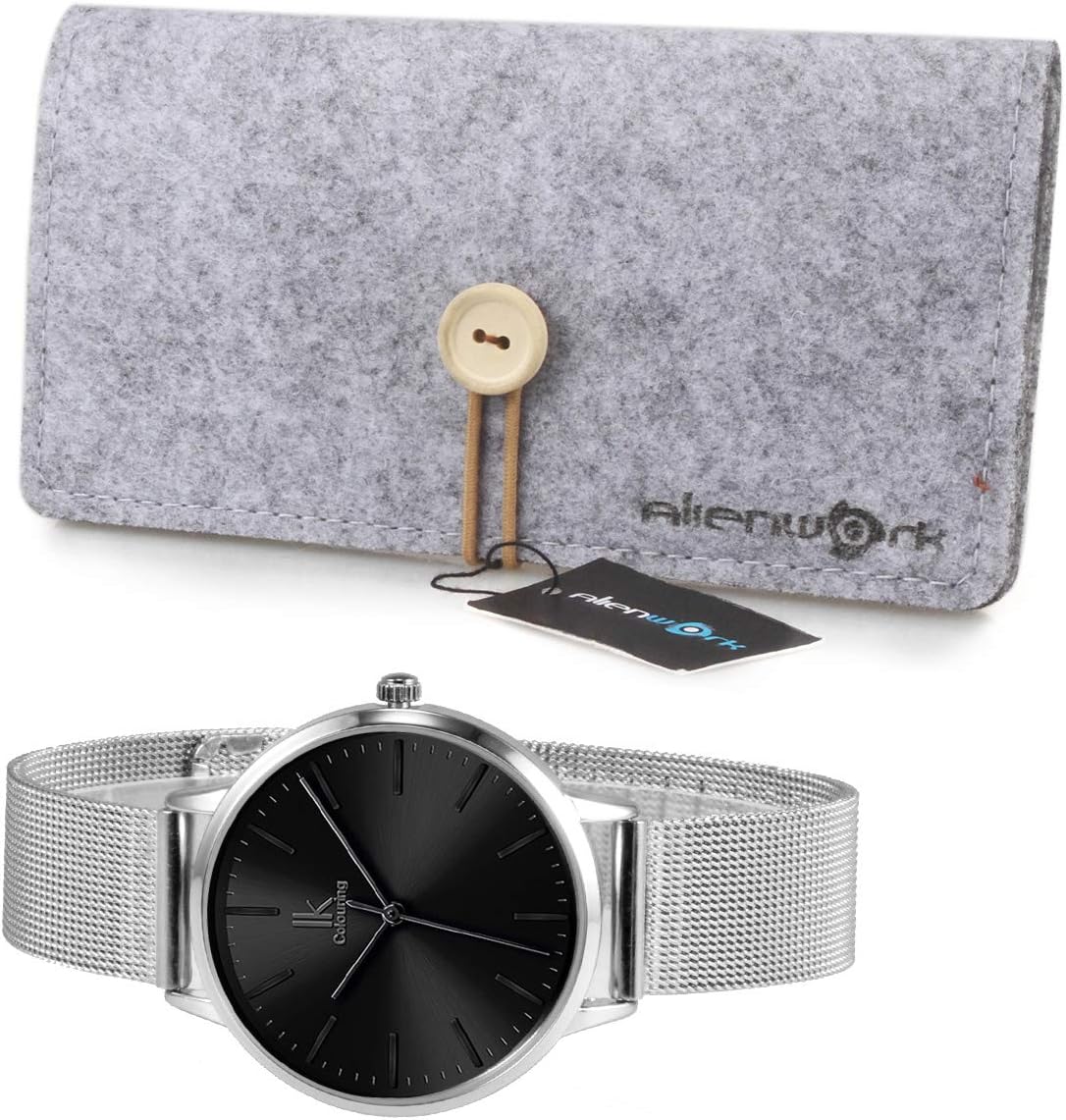 Thumbnail 3 de Alienwork IK Minimalist Montre Femme Ultra Fine avec Bracelet en Maille