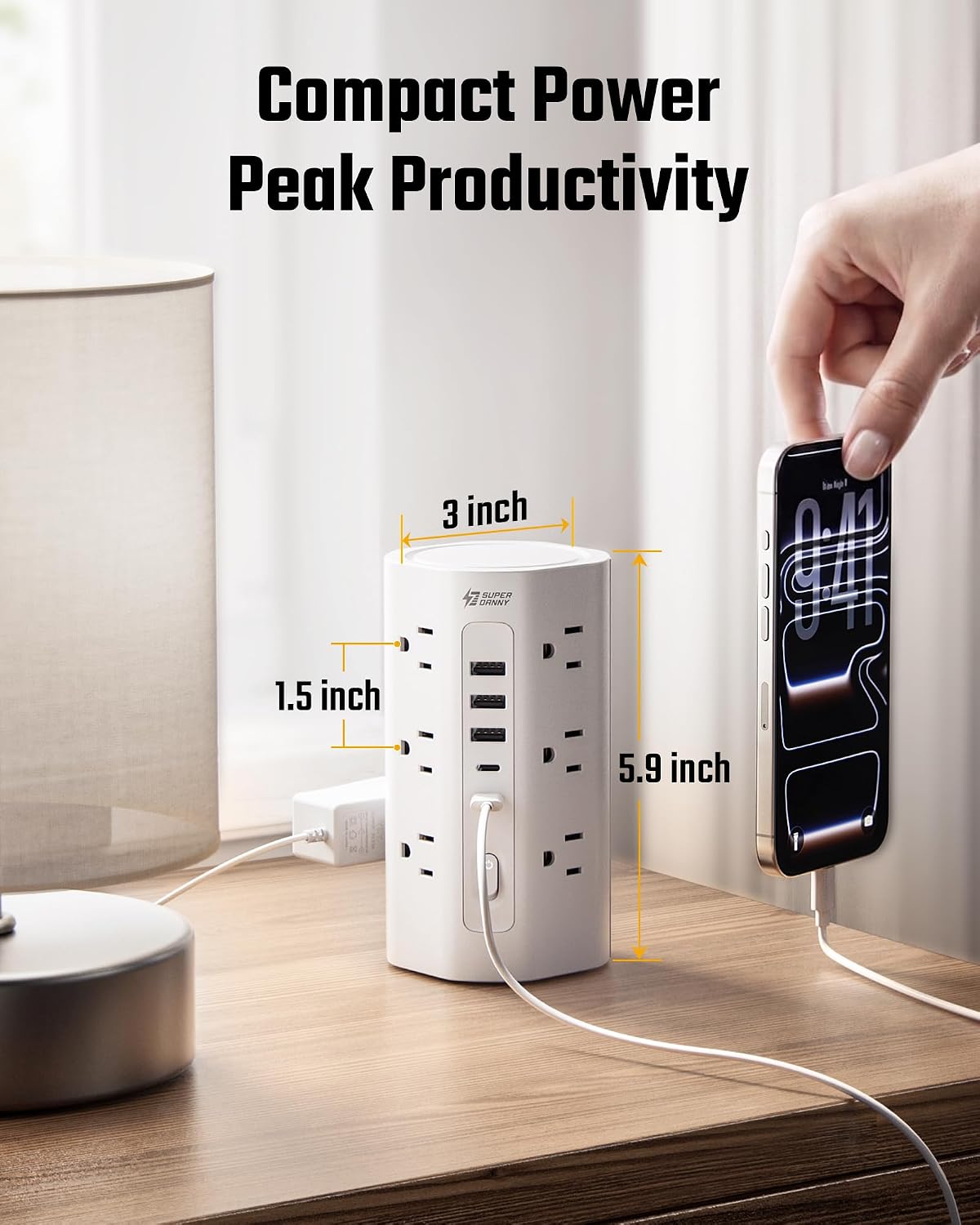 Thumbnail 6 de Tower Power Strip: 17-in-1 Surge Protected Desk Charging Tower with 12 AC Outlets and 5 USB Ports (2 USB-C)