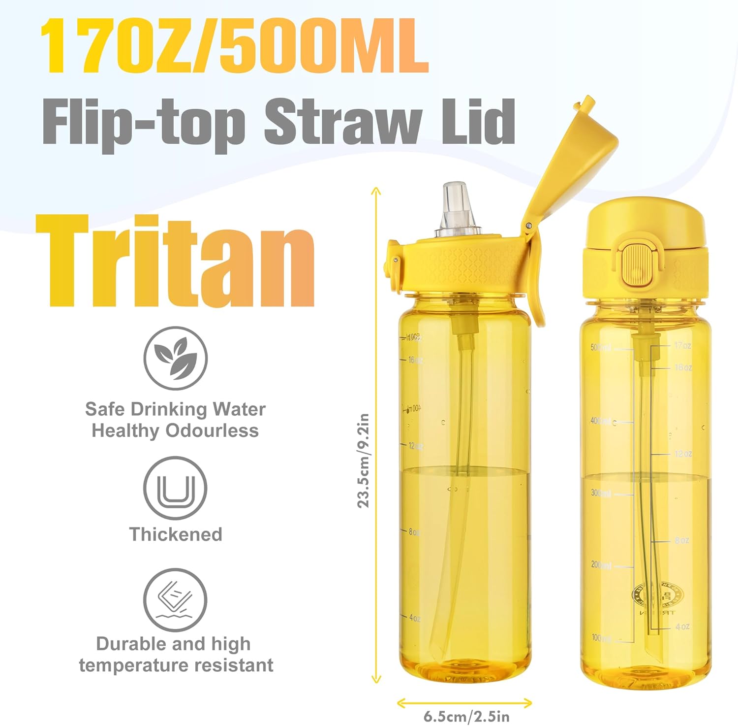 Thumbnail 1 de GOPPUS 500ml Clear Tritan Water Bottle with Straw, Flip Top Lid & Carry Handle