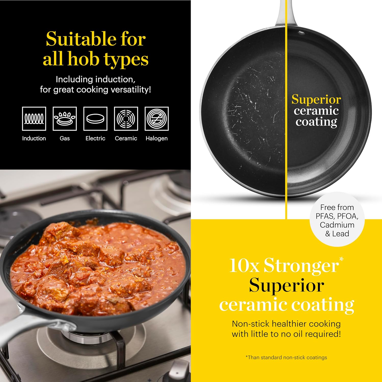 Detalle 2 de Good Food in Partnership with Tower Hard Anodised 5-Piece Cookware Set (Ceramic Non-Stick, Induction Compatible) – Grey