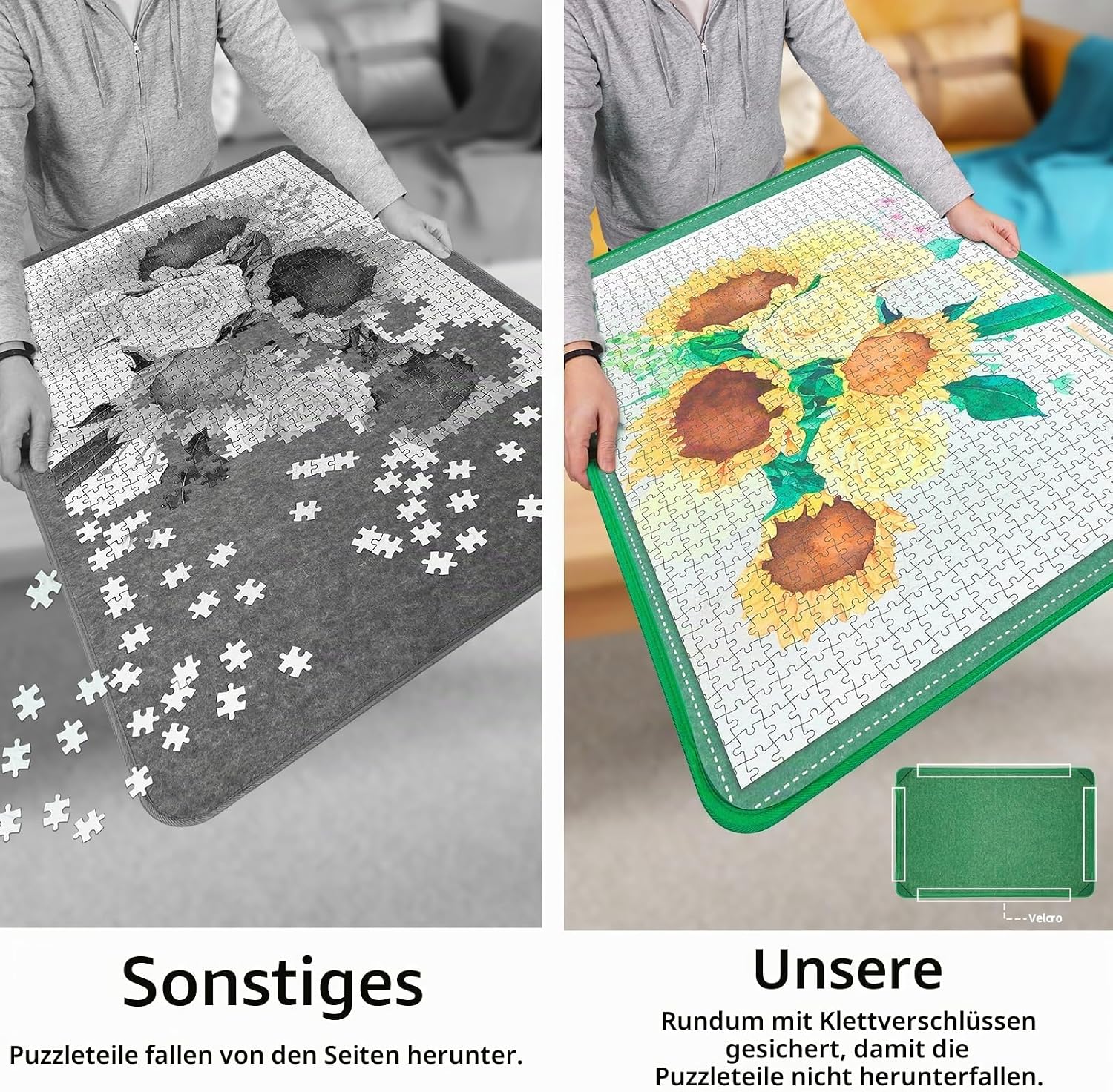 Thumbnail 5 de MOZOOSON faltbares Puzzlebrett für bis zu 1500 Teile – Tragbare Puzzlematte mit Staubschutz & 8 Sortierern
