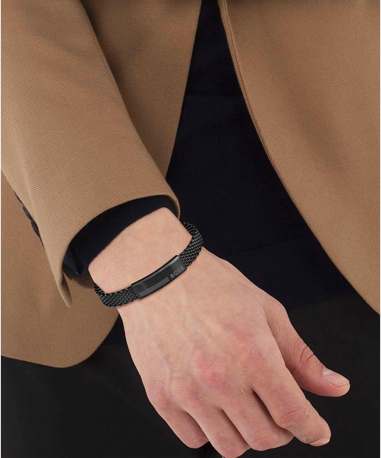 Detalle de BOSS Alen Ionic Plated 1580612 schakelarmband voor heren, zwart met schuifsluiting