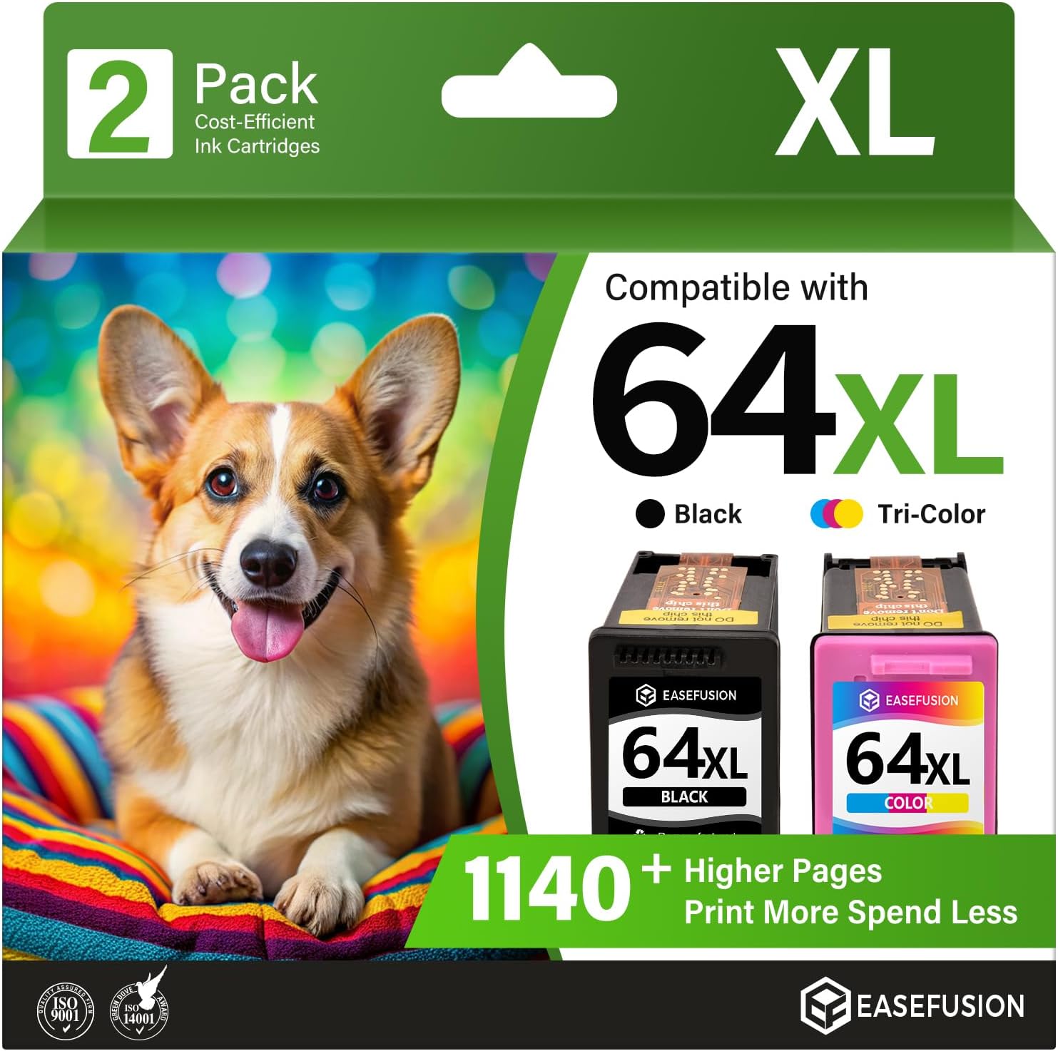 Detalle de EaseFusion 64XL Remanufactured Black and Tri-Color Ink Cartridge 2-Pack