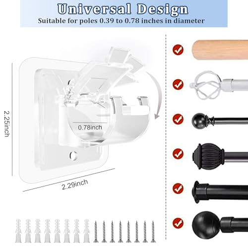 Detalle de Codoule Self Adhesive No Drill Adjustable Curtain Rod Holder Hooks Brackets (8-Pack)