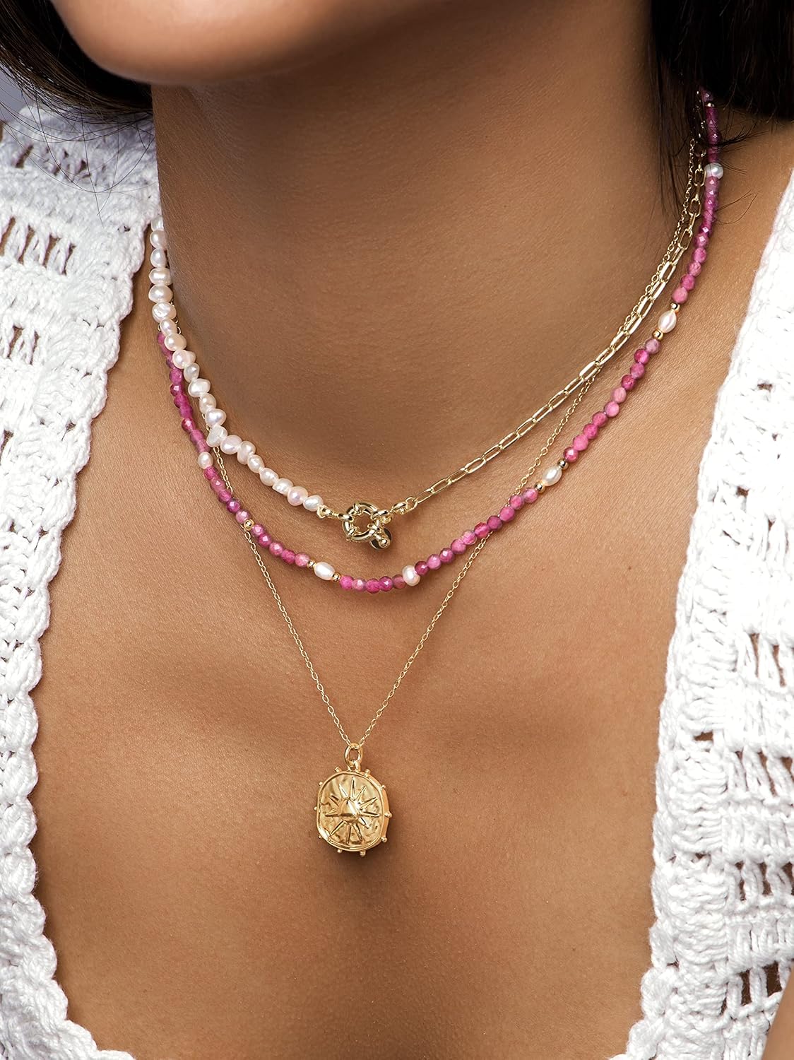 Detalle 2 de SINGULARU Collana Solstice Lavande in ottone con finitura oro 18 kt e rodio 💍