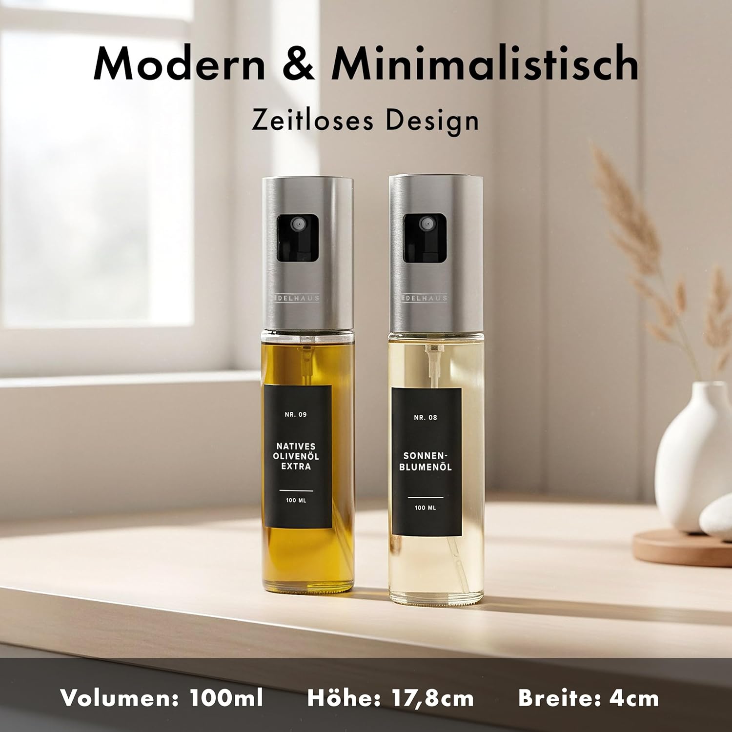 Thumbnail 1 de EDELHAUS Öl-Sprüher 2er Set – Hochwertige Edelstahl- und Glasflaschen für präzises Dosieren