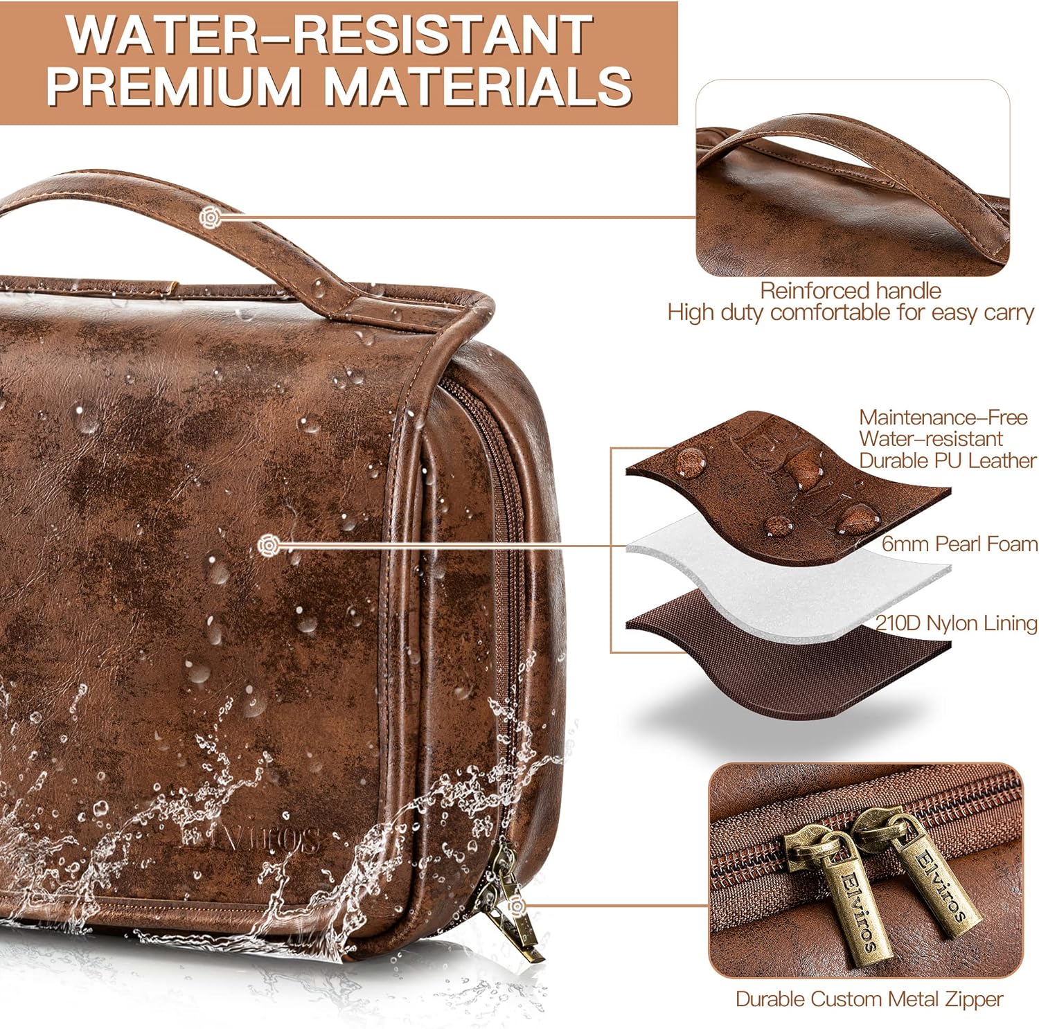 Thumbnail 2 de Elviros 3-in-1 Hanging Travel Toiletry Bag for Men – Dark Brown