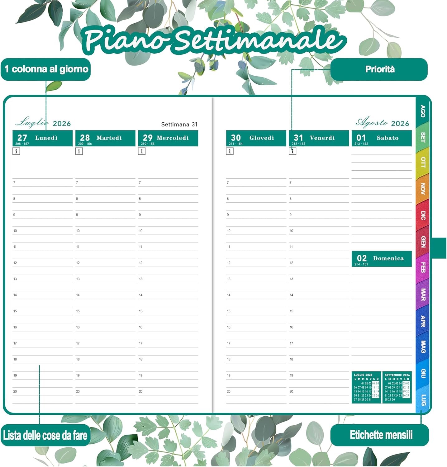 Thumbnail 2 de Agenda Scolastica 2026–2027: settimanale verticale con penna, segnalibro e tasca interna (Agosto 2026 – Luglio 2027) – Fiore di albicocco