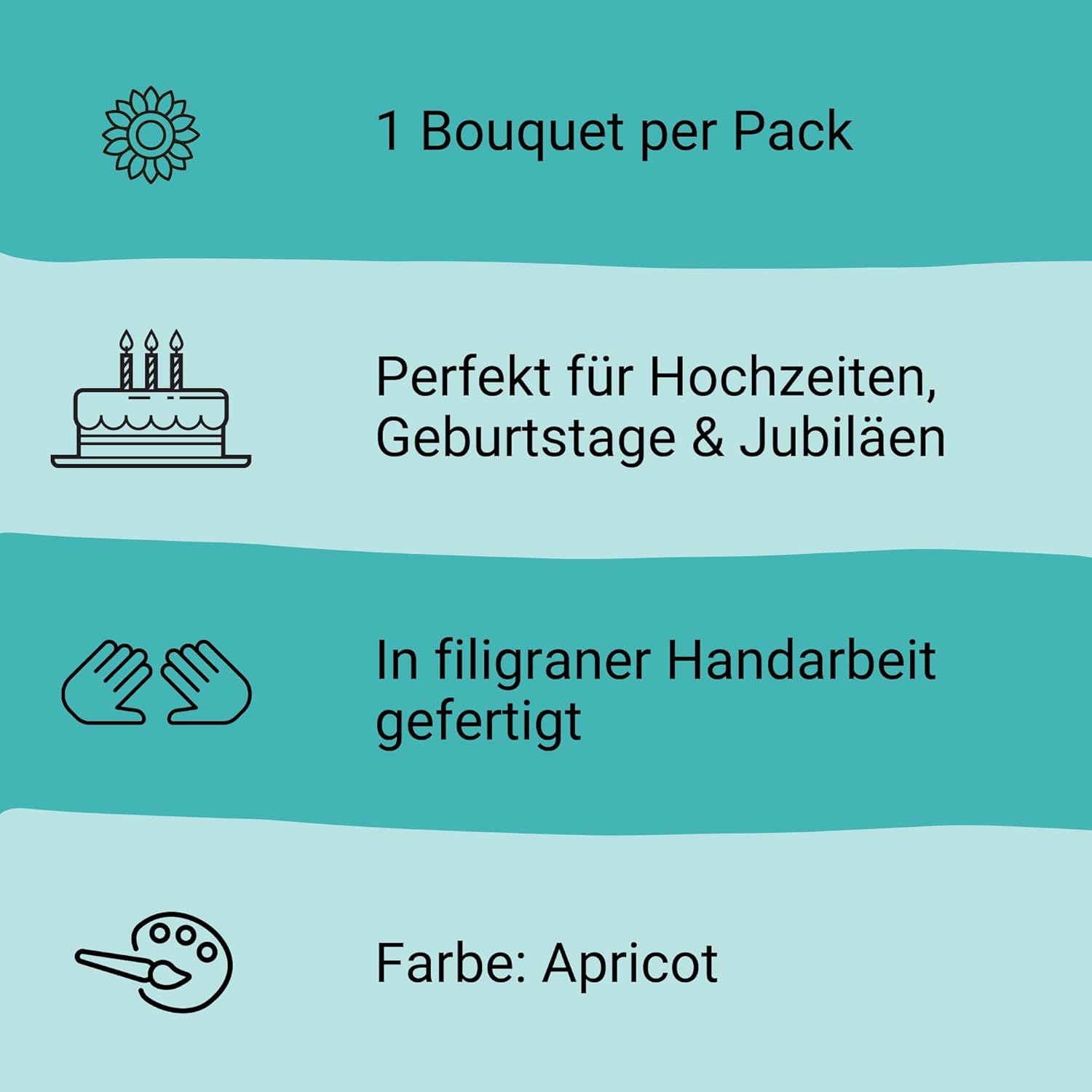 Thumbnail 1 de Cake Company Zuckerblumenbouquet Rose Apricot – Tortendekoration für Hochzeit & Geburtstage (1 Stück, ca. 200×80 mm)