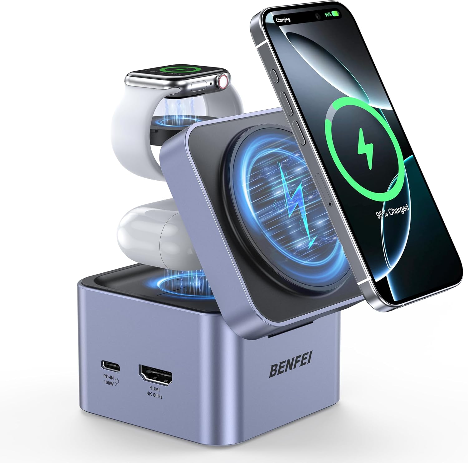 Detalle de BENFEI Cargador Plegable MagSafe 3 en 1 100W