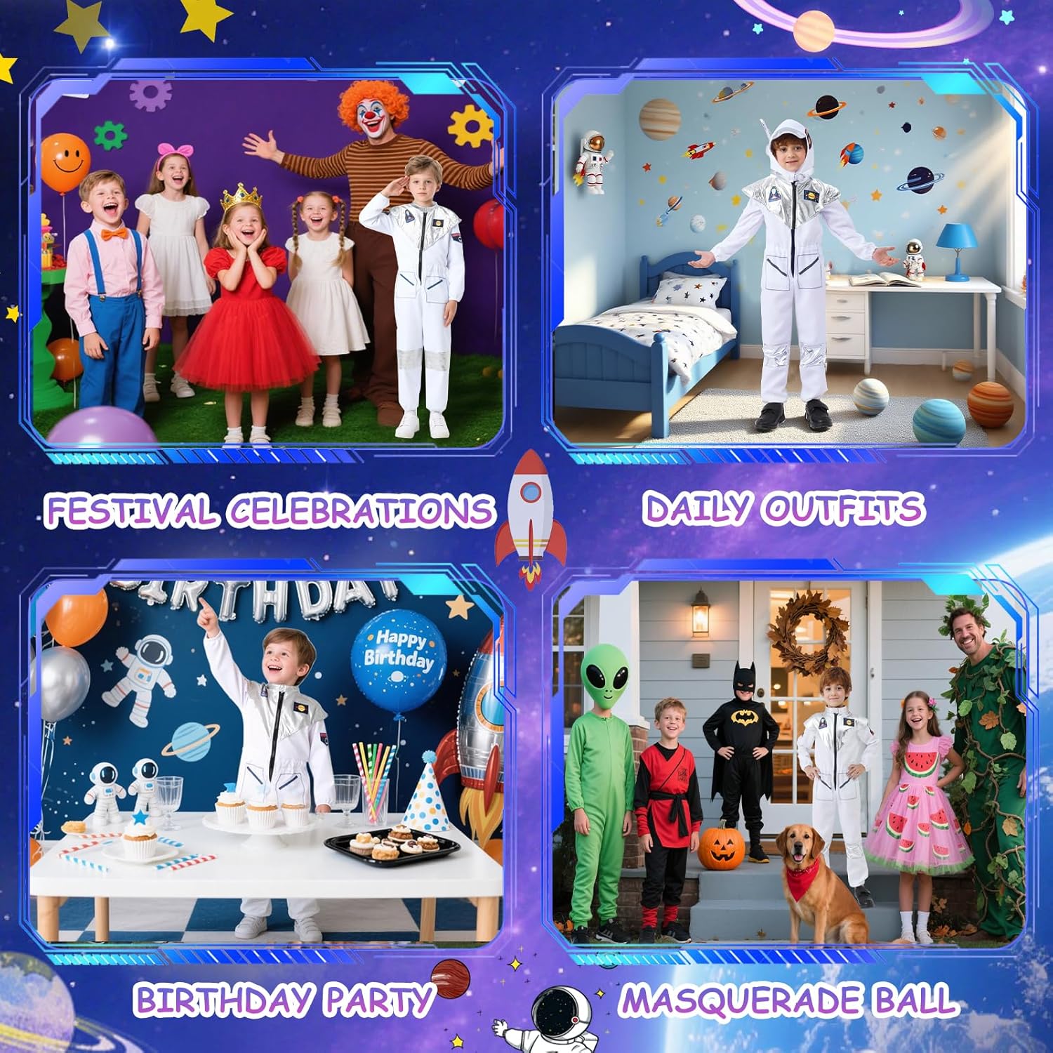 Thumbnail 5 de BSBUY Costume Astronauta per Bambini con casco e tuta spaziale per Halloween, Carnevale e Natale