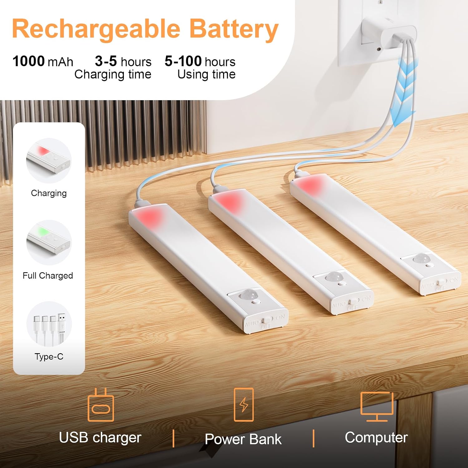 Thumbnail 5 de daphomeu 5 Pack Rechargeable Under Cupboard Kitchen Lights (20CM) with Motion Sensor