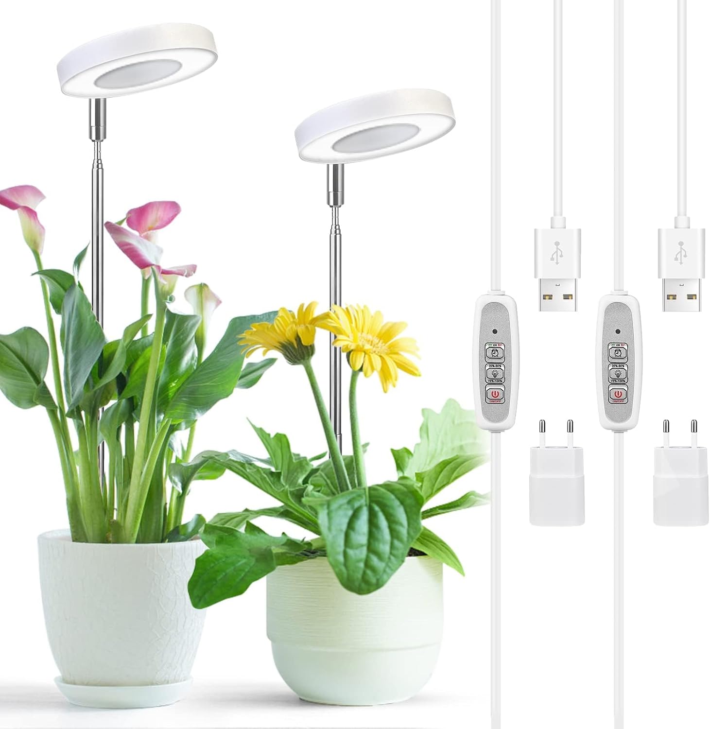 Detalle de Cieex 2er Pflanzenlampe Led Vollspektrum für Zimmerpflanzen – verstellbare Höhe, Timer und 4 Helligkeitsstufen