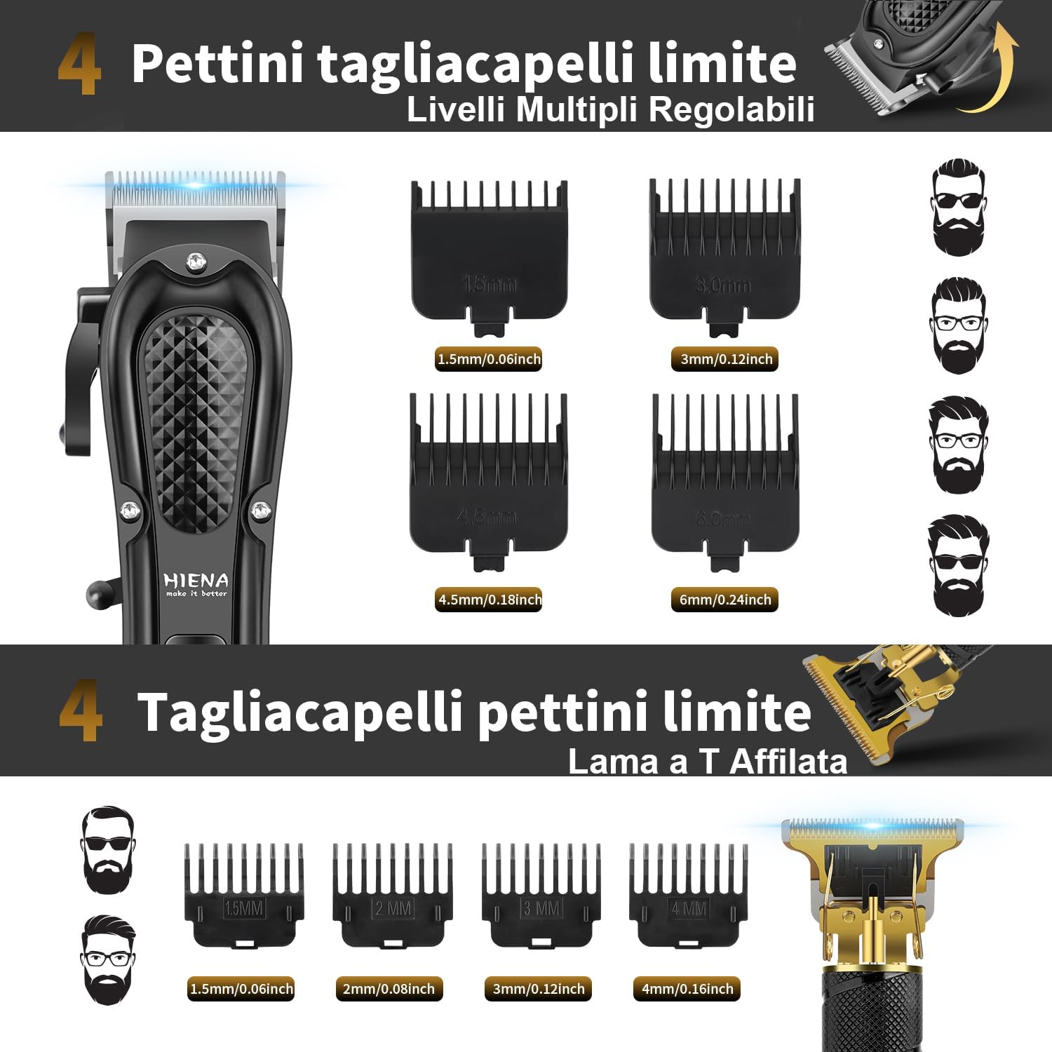 Thumbnail 1 de HIENA PRO Tagliacapelli Uomo Professionale – Kit completo per rasatura e taglio, rasoio a lamina e accessori incluso
