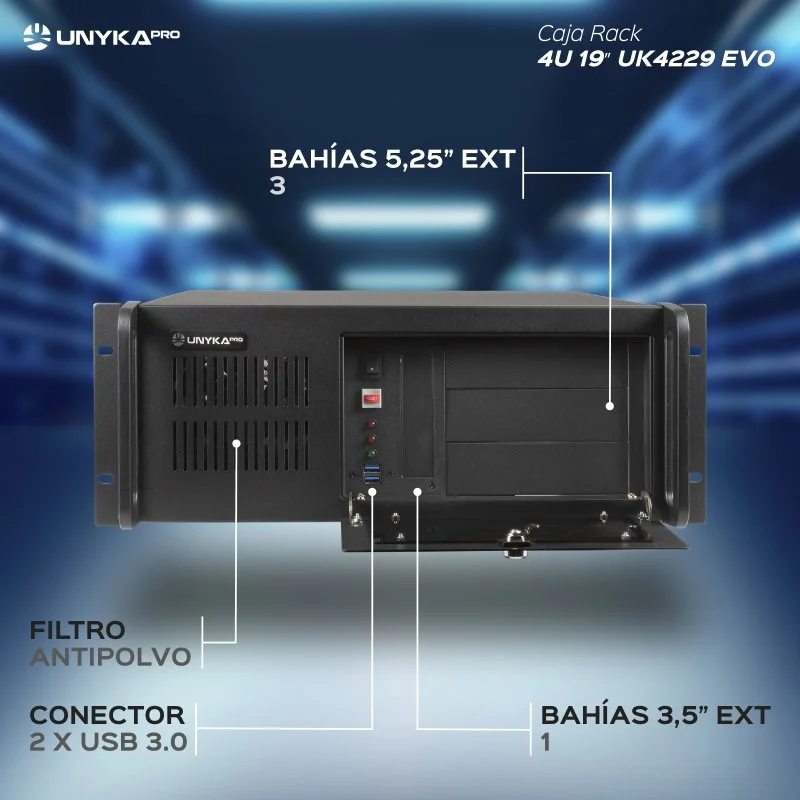 Detalle 2 de UNYKAch UK4229 EVO Rack 19" 4U USB 3.0 480 mm