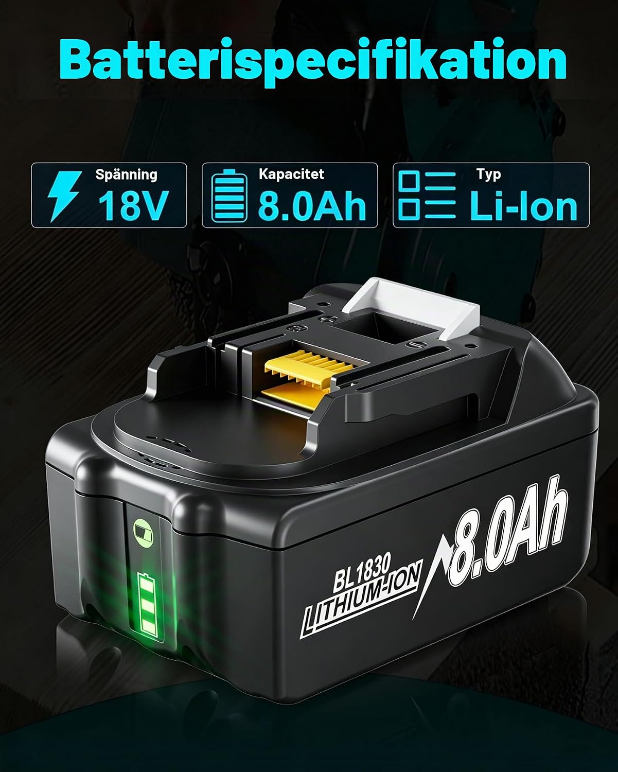 Thumbnail 1 de BATTOOL 18 V 8,0 Ah Li-ion-batteri för Makita LXT-verktyg