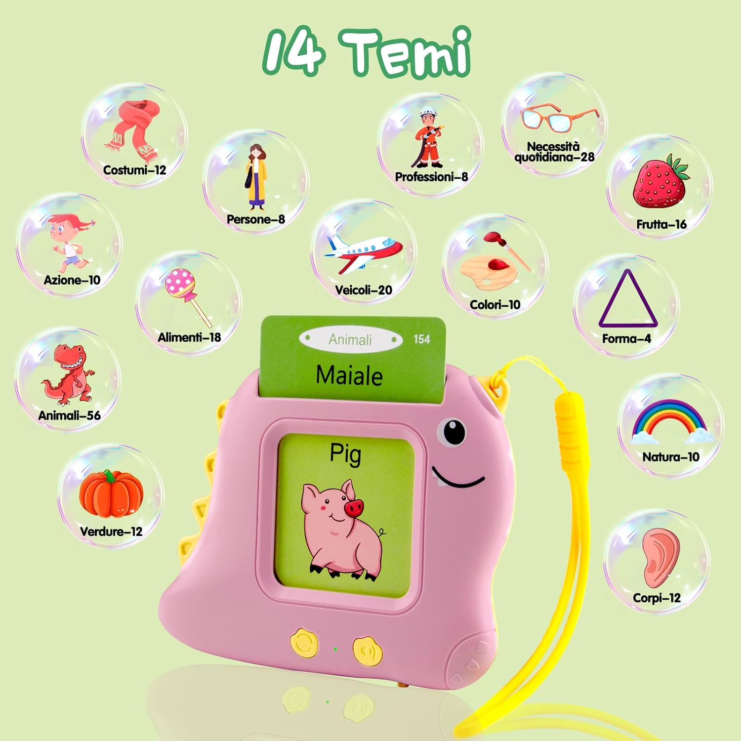 Thumbnail 1 de 224 Parole flashcards parlanti per bambini (italiano e inglese) Rosa, giochi Montessori prescolare 2 anni