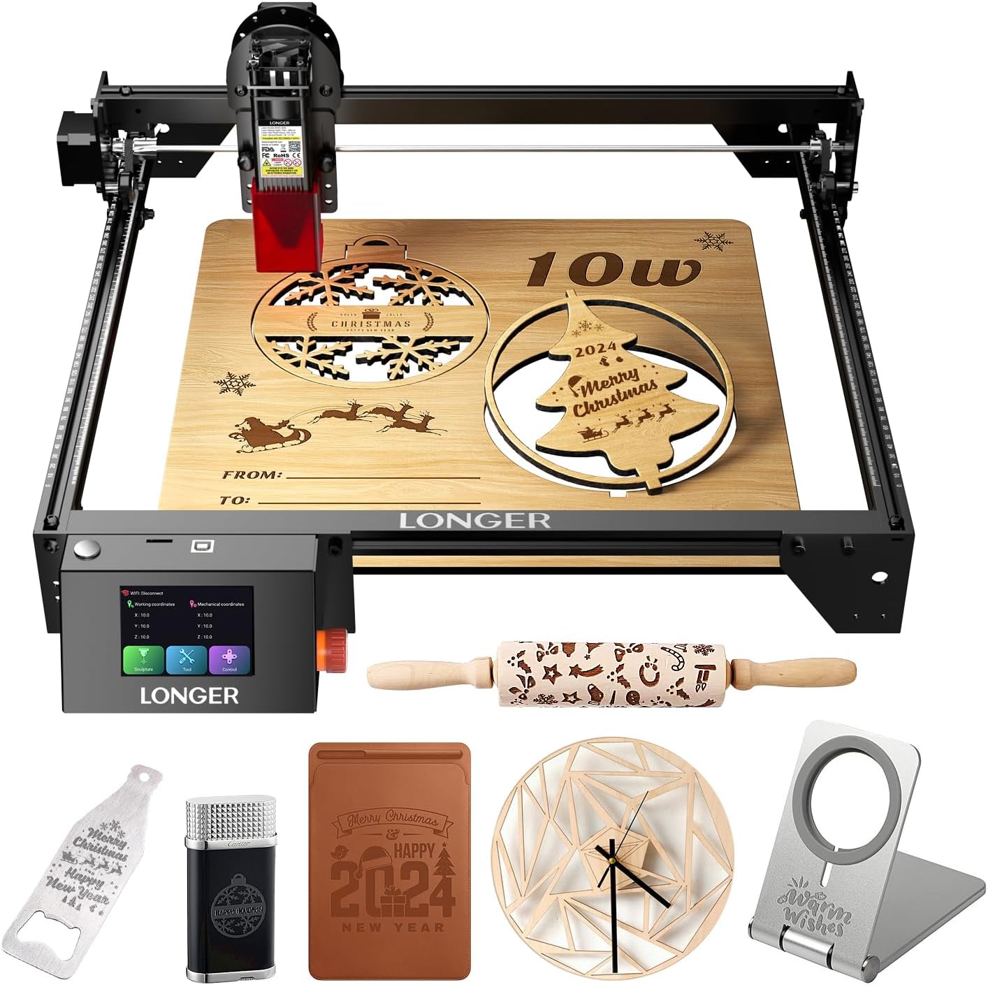 Detalle de LONGER RAY5 10 W: machine de découpe laser 4-en-1, précision et sécurité pour travaux bois/verre/acrylique/métal