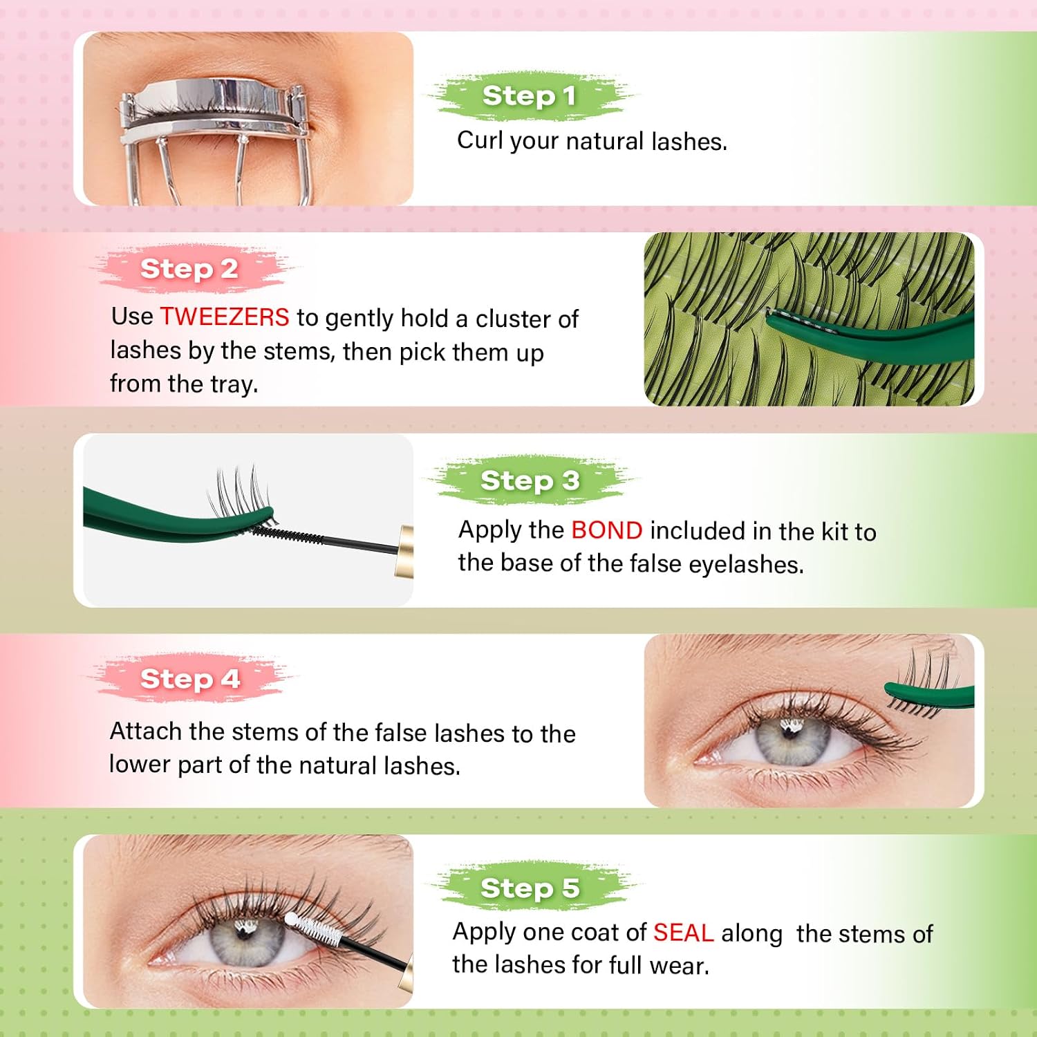 Thumbnail 6 de KEYYOU Aurora Lash Clusters Kit (Fairy Lash, C Curl) — 120-Piece Invisible Band Wispy Extension Set for DIY