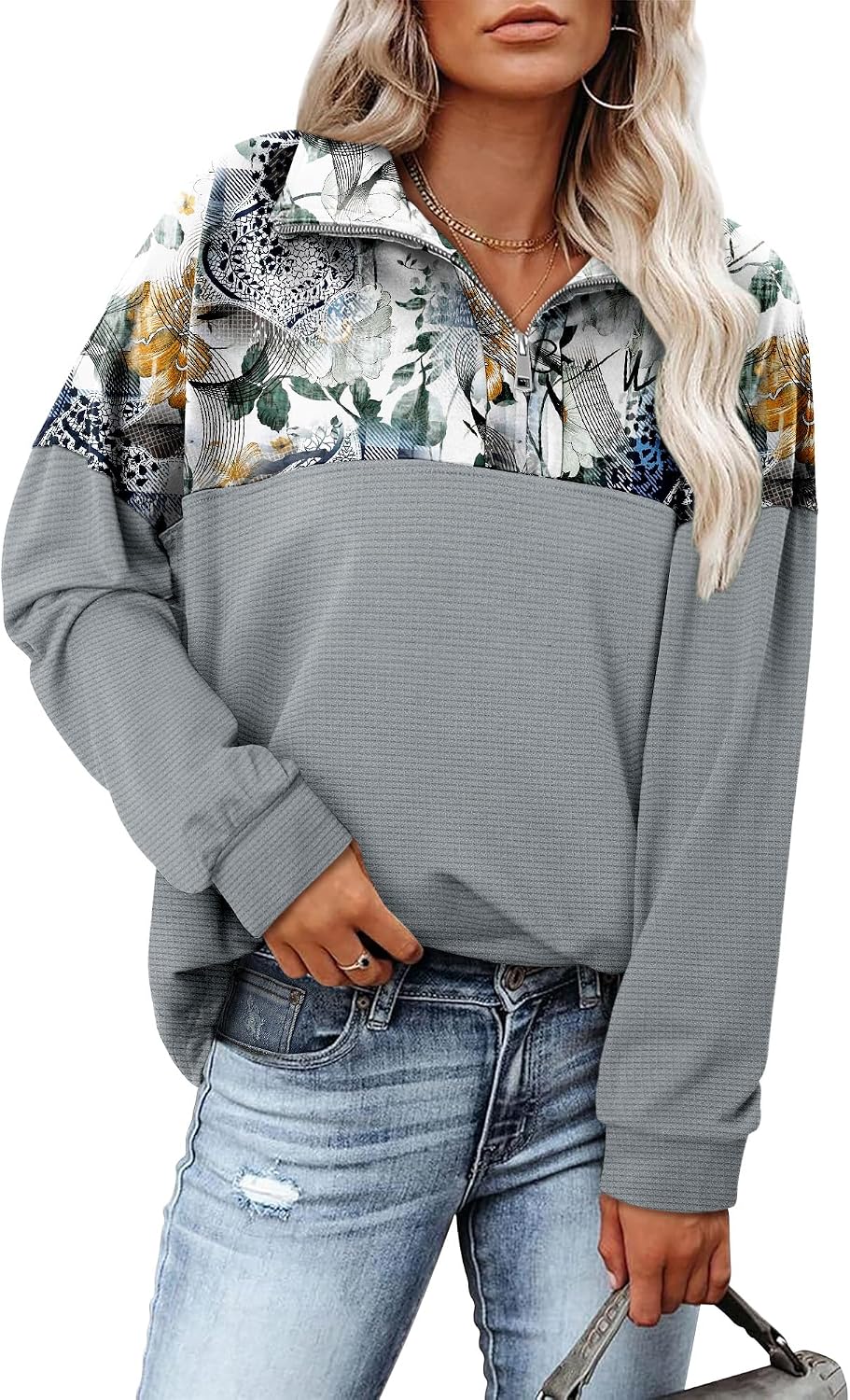 Detalle de CHICZONE Women’s oversized quarter-zip sweatshirt pullover