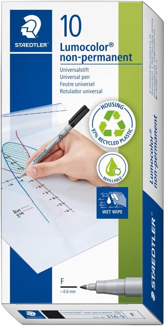 Detalle de Staedtler Feutre Lumocolor non-permanent – kit de 5 feutres noirs (F 0,6 mm), rechargeables
