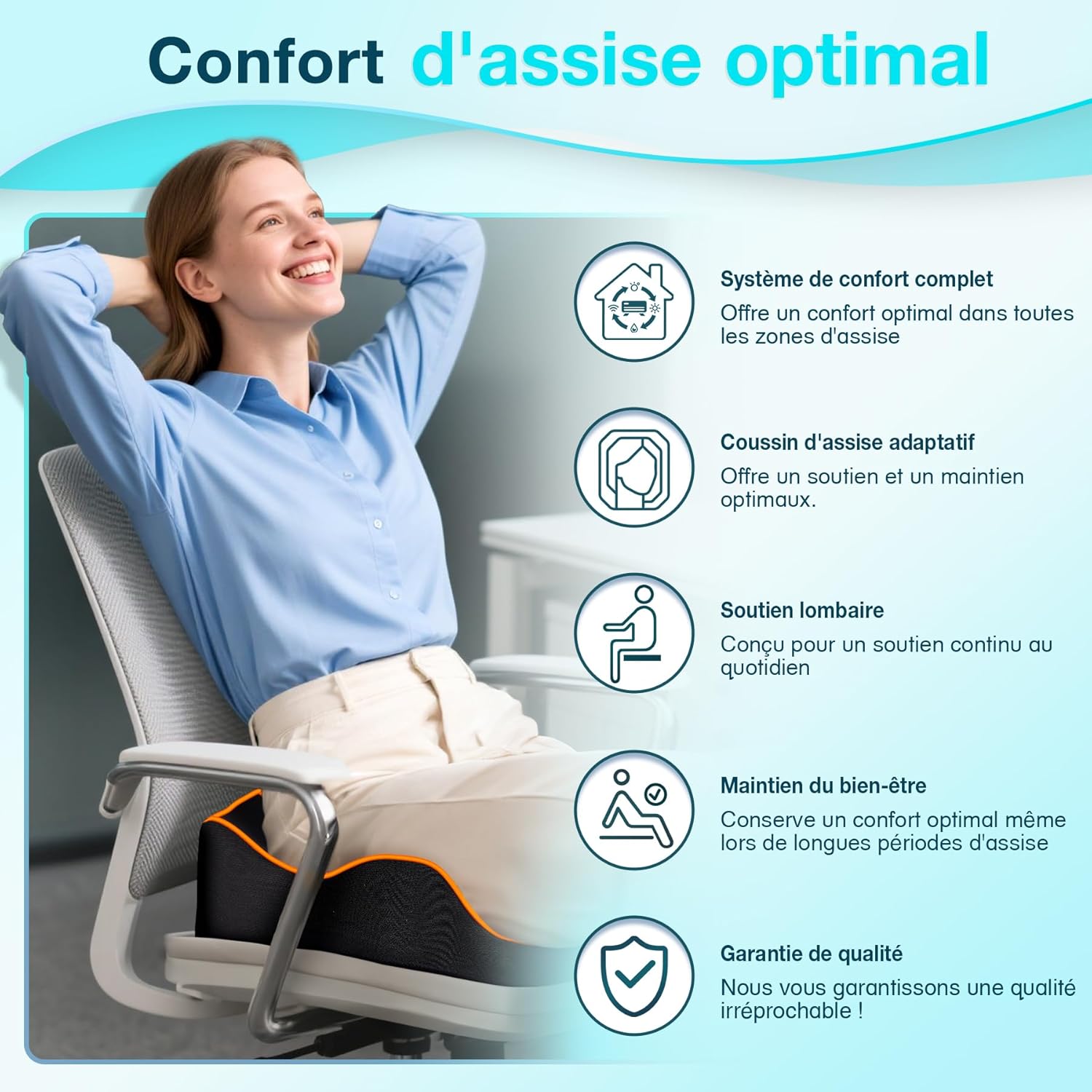 Detalle 2 de POOTACK Coussin d’Assise: Coussin Chaise Bureau, Voiture et Maison avec Mousse Mémoire et Housse Respirante