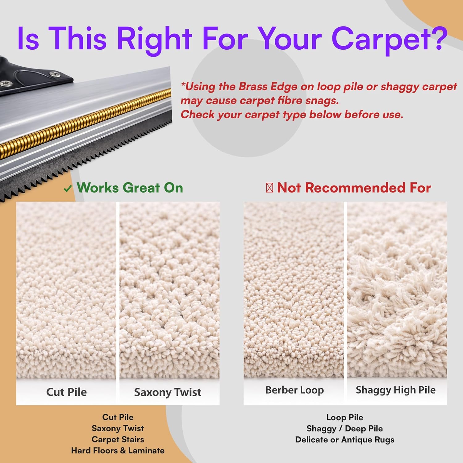 Detalle de Viblii Dual-Edge Pet Hair Carpet Rake and Scraper: a practical all-in-one tool for low-pile carpets