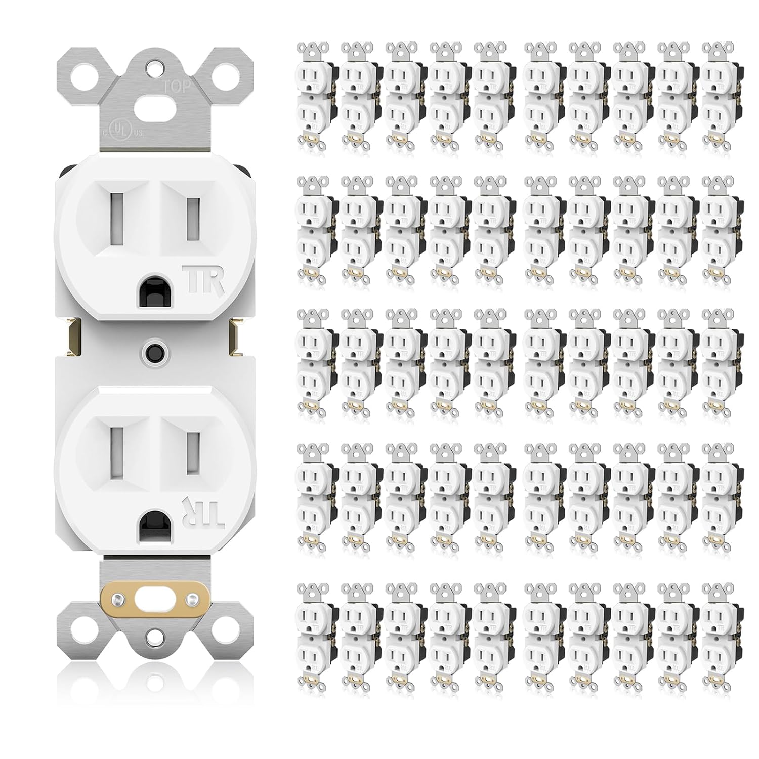 TOPELER YSR015 Duplex Electrical Outlets, 15A Tamper-Resistant, White, 50-Pack