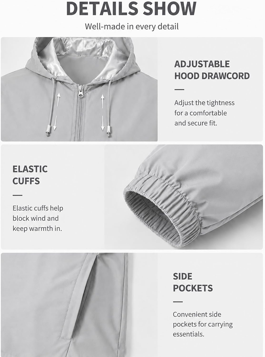 Detalle 1 de Uposiut Men's Rain Jacket 10,000 mm H₂O