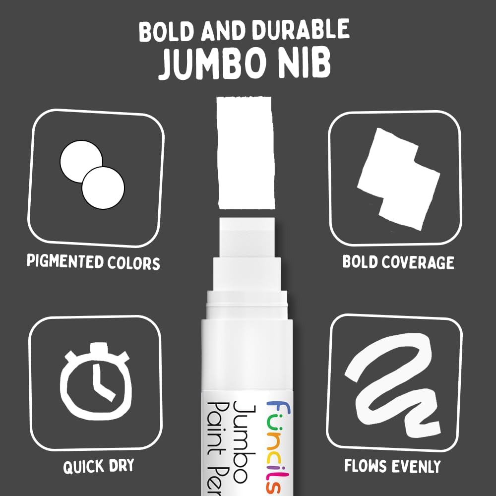 Thumbnail 1 de Funcils 4 Jumbo White Paint Pen – 15mm Wide Tip for Bold Permanent Markings