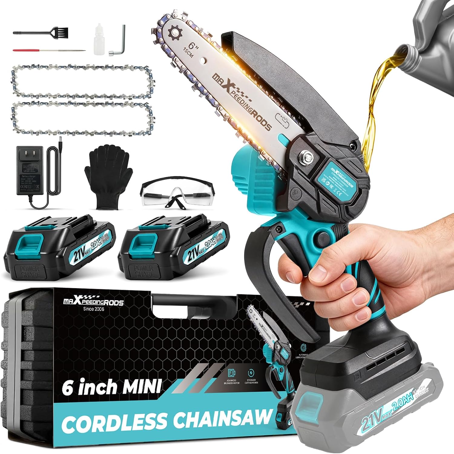 Detalle de maXpeedingrods 603+702 6-Inch Cordless Mini Chainsaw with Two Batteries