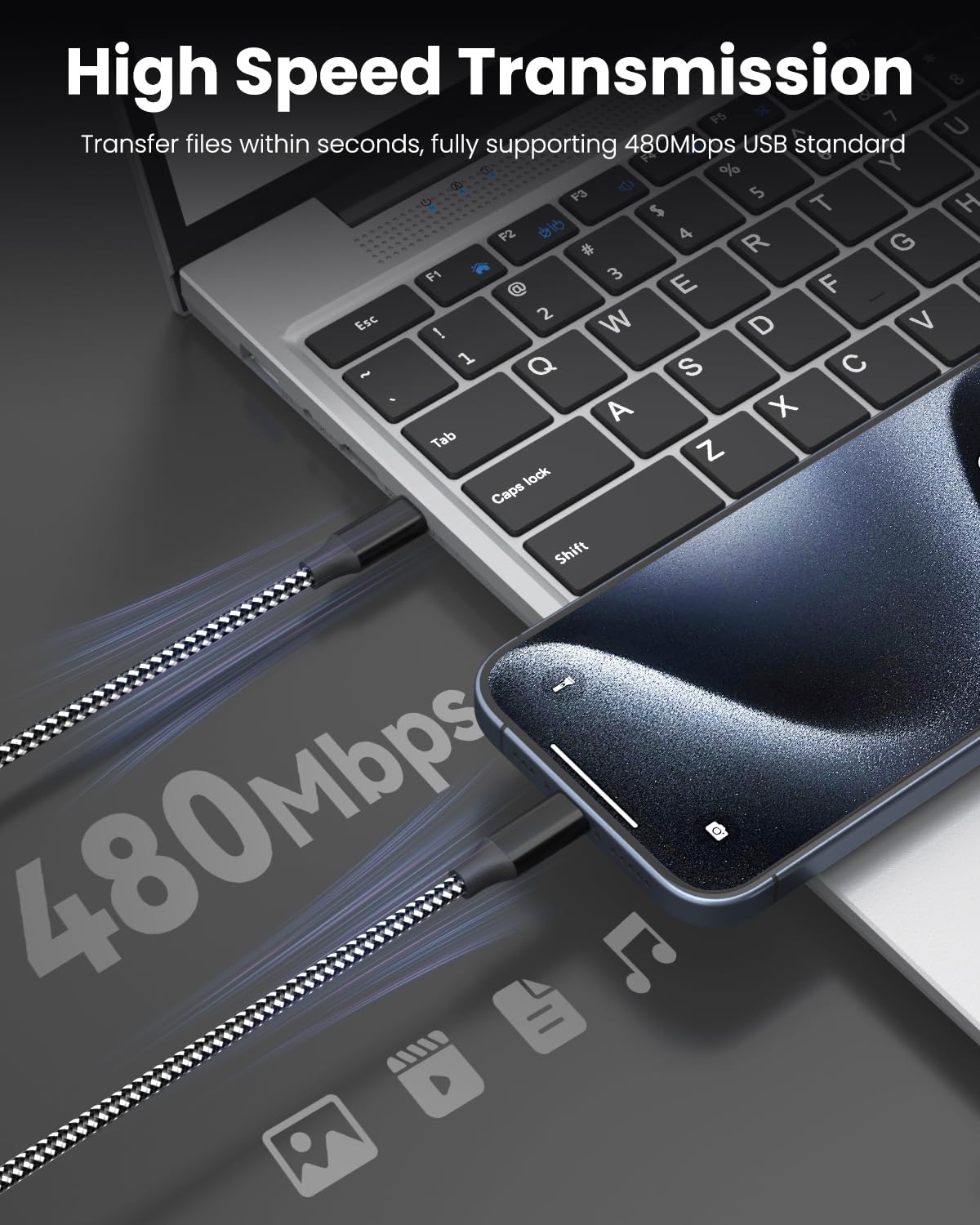 Thumbnail 4 de Bkayp USB-C Cable 10ft 3-Pack (60W Fast Charging, Braided Nylon, Data Sync) — USB-C to USB-C