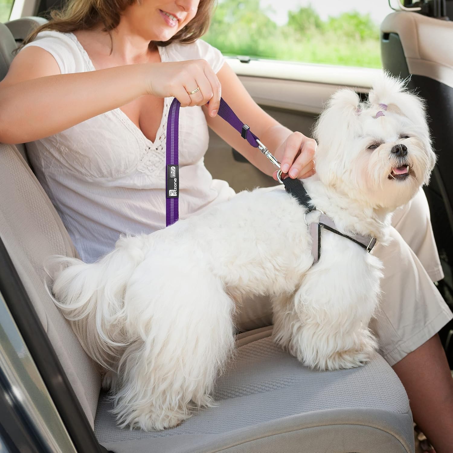 Thumbnail 1 de Comfortable Dog Seat Belt Harness for Car (Purple) – 2-in-1 leash and restraint to headrest with 360° swivel