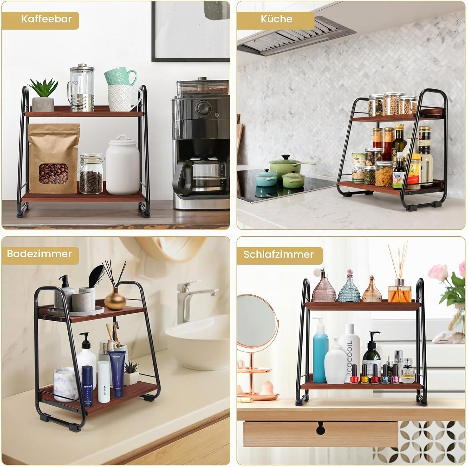 Thumbnail 4 de Kaffeeregal Küchenorganizer 2-Tier – Gewürz- und Tassenregal für die Kaffee-Ecke aus Holz und Metall