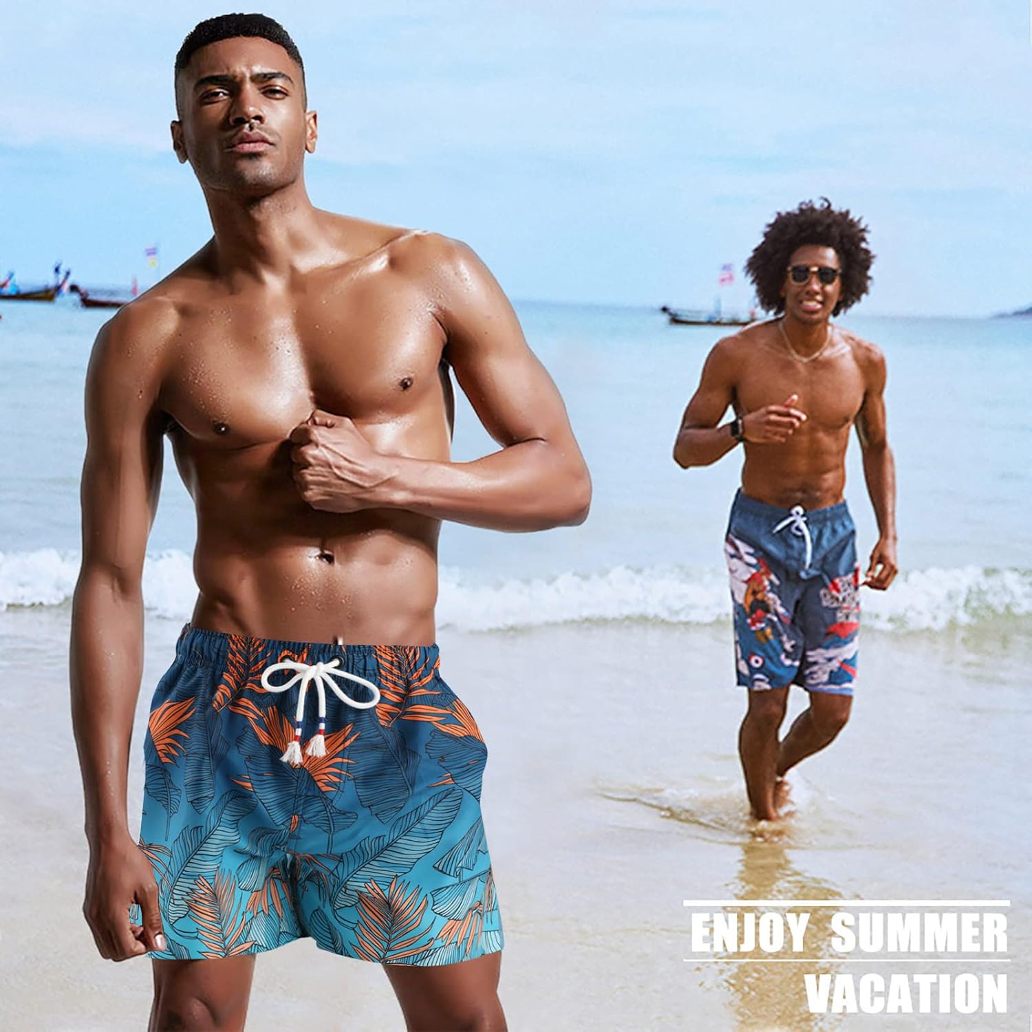 Detalle de Danfiki Badehose Herren – Kurze Badeshorts mit Schnell-Trocknen, Meshfutter und verstellbarer Taille