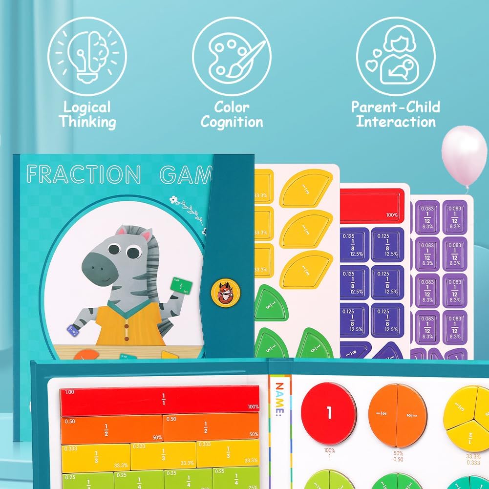 Thumbnail 2 de OFFCUP Magnetic Fraction Puzzle for Kids (Zebra) – Montessori-style fraction tiles and circles