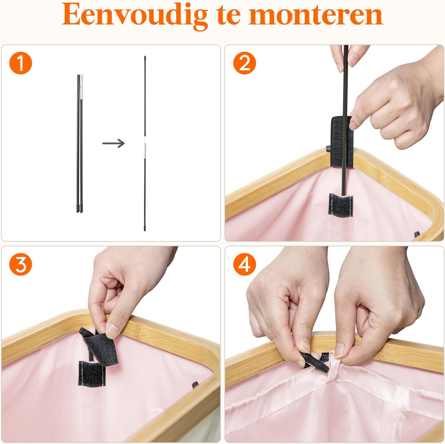 Thumbnail 5 de Lifewit 23177 smalle wasmand van 50 liter met deksel, roze en opvouwbaar