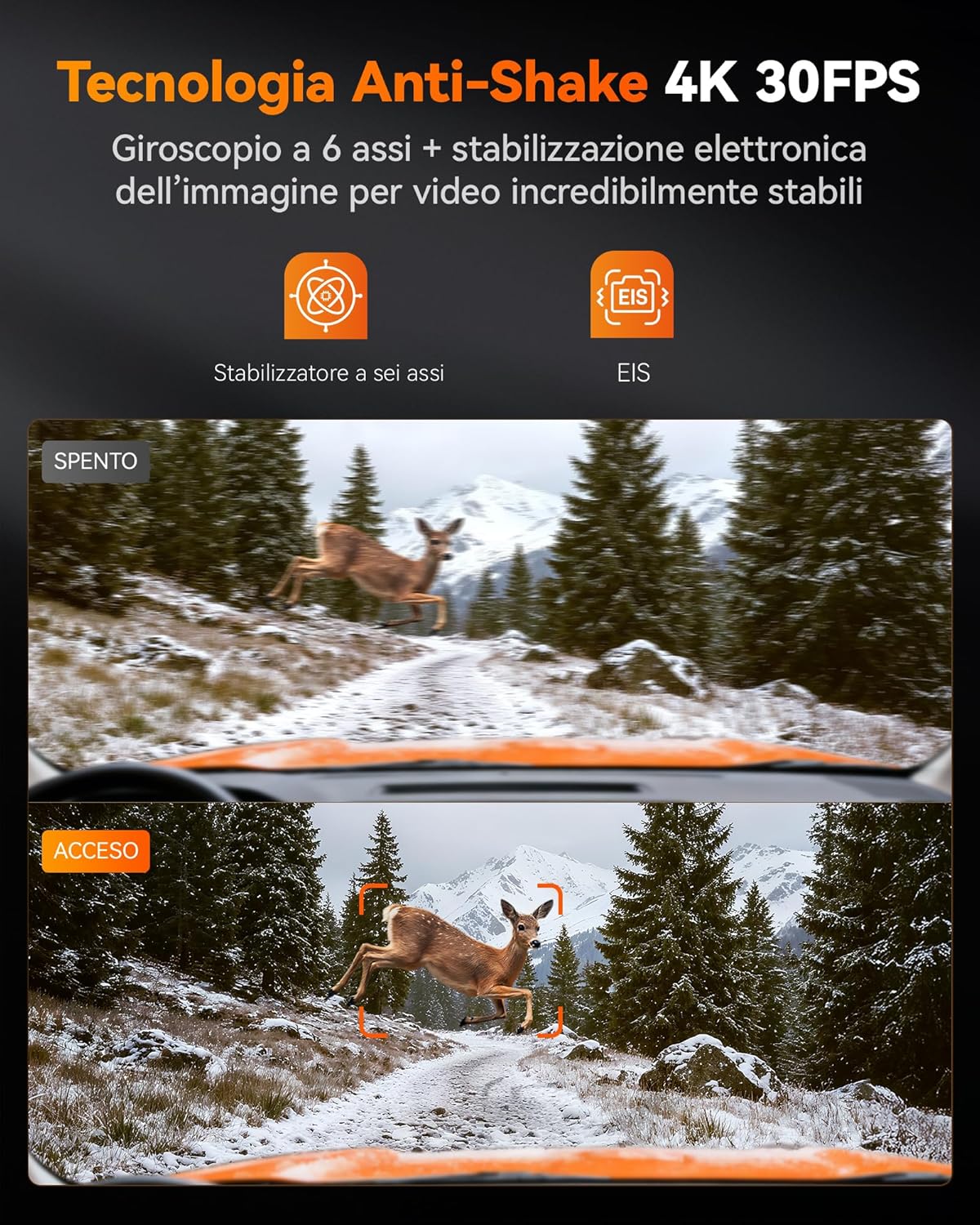 Thumbnail 2 de WOLFBOX X5 Duo 4K + 2.5K Dashcam auto anteriore e posteriore con anti shake, STARVIS 2 HDR, Wi‑Fi 5.8 GHz e GPS