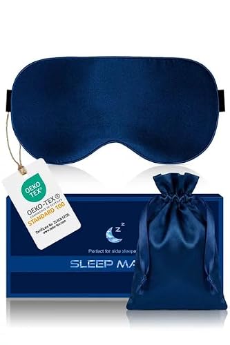 Masque de Nuit Occultant en Soie 100% Pure d'Aosun – Bleu, bandeau réglable