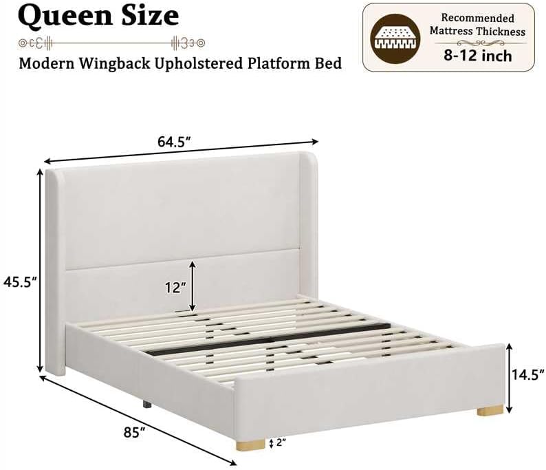 Thumbnail 1 de Merax Queen Upholstered Platform Bed with Storage Bench, Cream Velvet