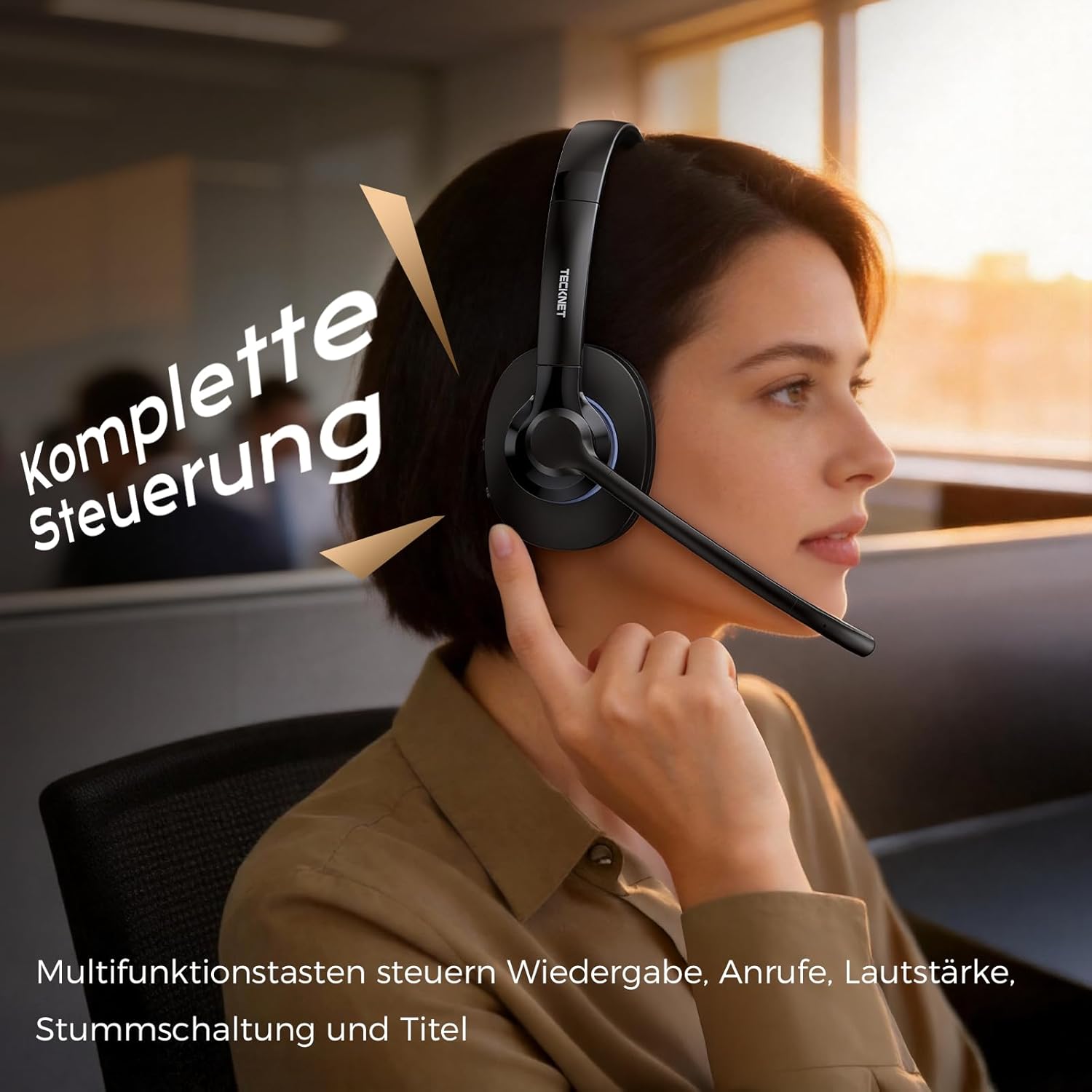 Detalle 2 de TECKNET V6.0 Bluetooth Headset mit Mikrofon (Dual-Mode, ANC, USB-C Dongle)