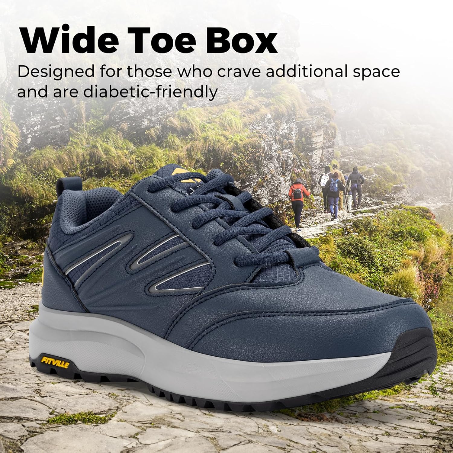Thumbnail 1 de FitVille Chaussures de Randonnée Imperméables pour Hommes - Extra Large, Basses, Respirantes et Antidérapantes
