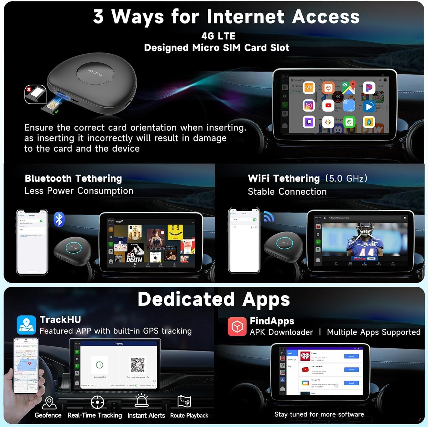 Thumbnail 4 de ATOTOSELECT Wireless CarPlay & Android Auto Adapter with 4G LTE AI Box