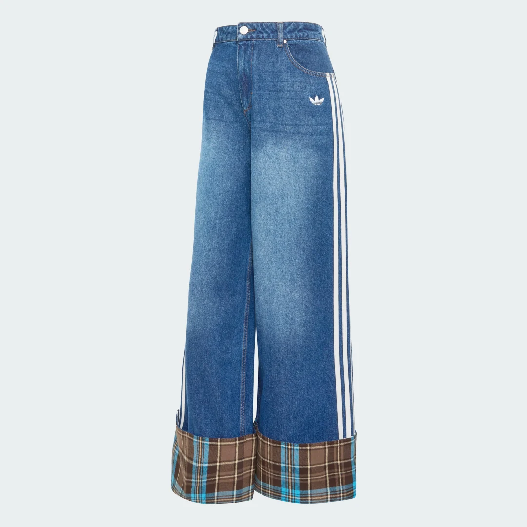 Detalle de Pantalón vaquero de pata ancha y costuras a cuadros vintage – Adidas