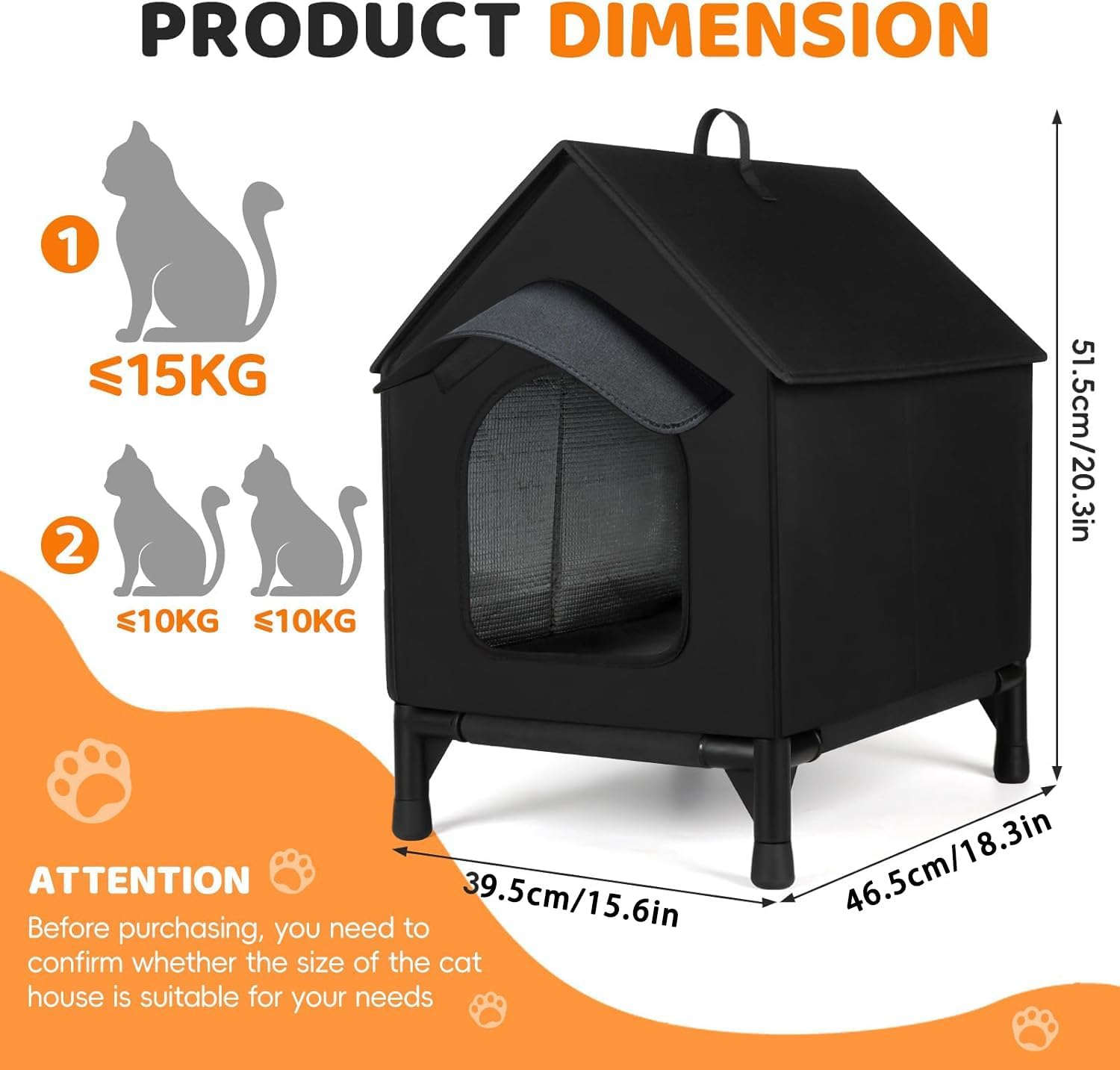 Detalle 2 de Waterproof insulated cat house with detachable eaves (L, Black) for indoor and outdoor cats