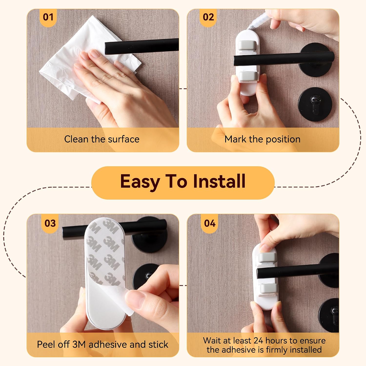 Thumbnail 1 de 4 Pack Snap-On Door Lever Locks: Dual Lock, No-Tools Baby Safety Locks (White)
