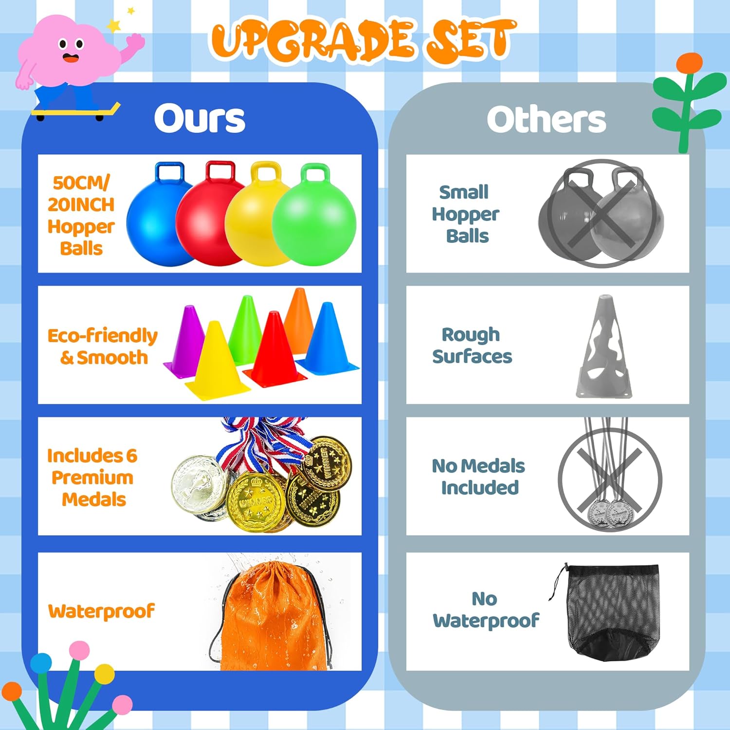 Detalle de JOY SPOT! Carnival Outdoor Games Combo Set for Kids: 5-in-1 Backyard Fun (18-Inch Hopper Balls Included)