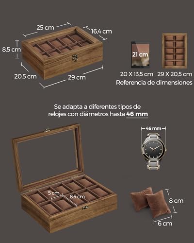 Thumbnail 5 de SONGMICS Caja para Relojes de Madera Maciza, 10 Compartimentos